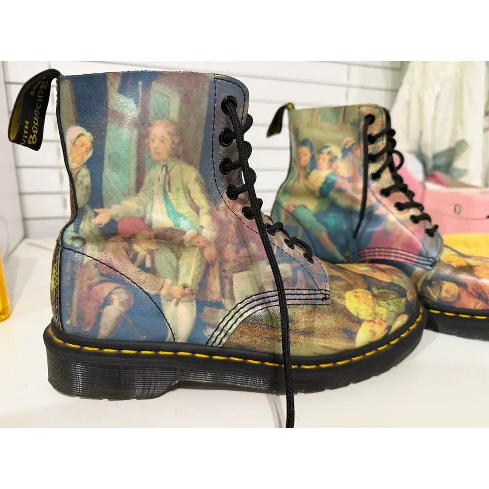 Rare Dr. Martens 1460 Pascal Hogarth Boots Men 8 Women 9 Museum Art